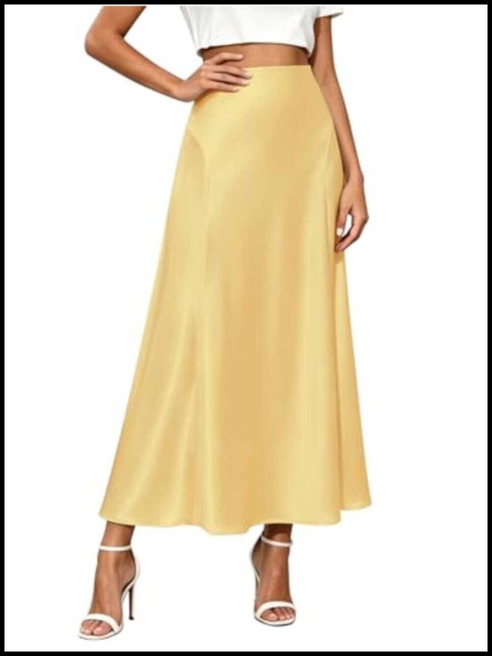 Satin Silk Maxi Skirt High Waist A-Line Flowy Flare Long